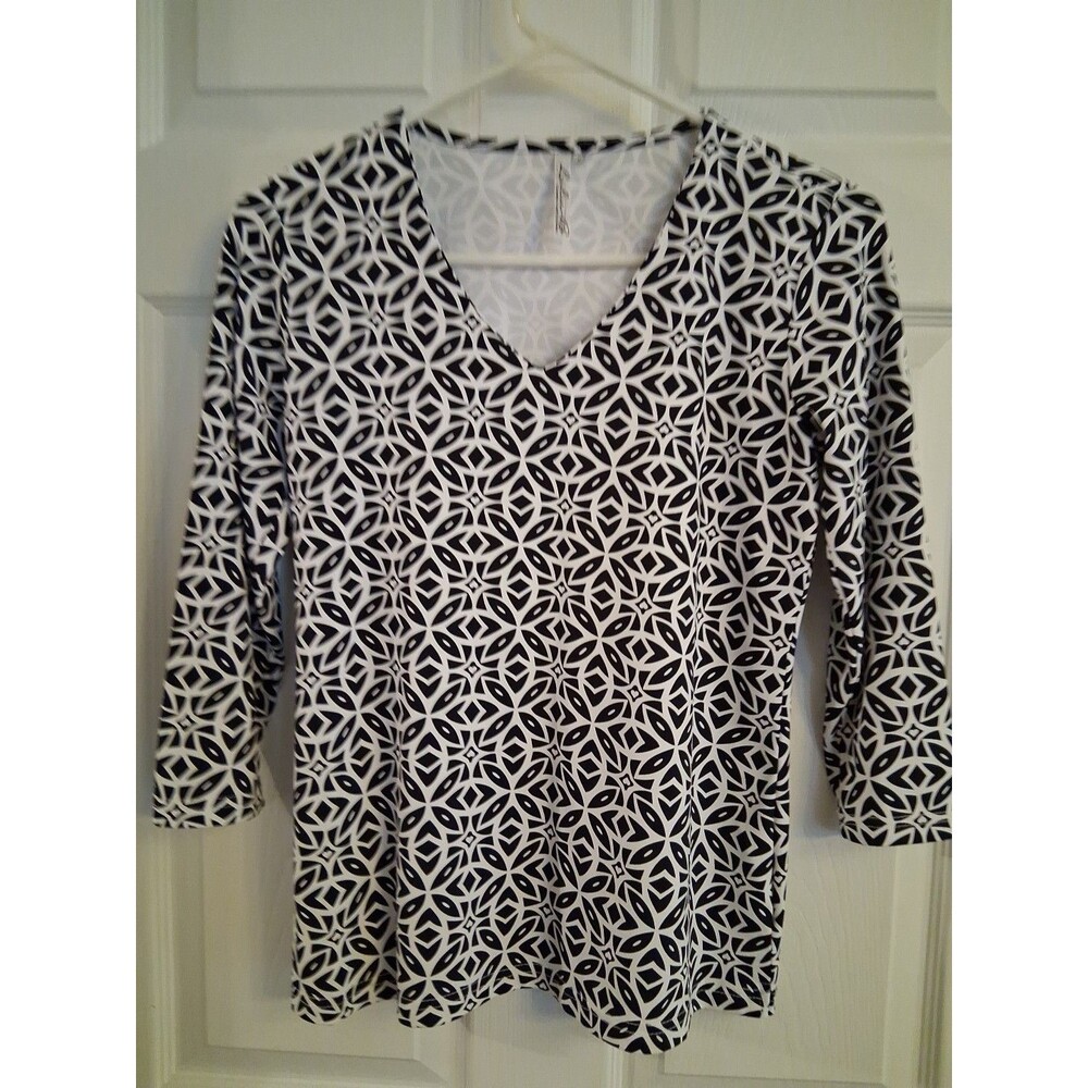 Lulu B Top Size XS Black White 3/4 Sleeves Stretch